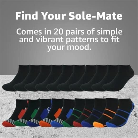 Men’s Low-Cut Socks 20 Pairs - Low Ankle Socks for Men, Polyester Socks - Picture 6 of 7